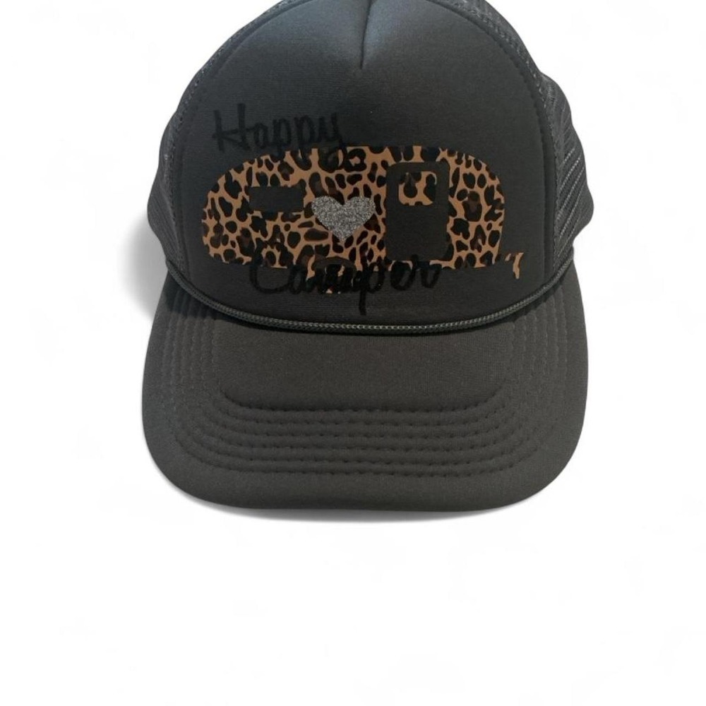 Unbranded Trucker Hat OSFM Gray Excellent Happy Camper‎ Leopard Snapback